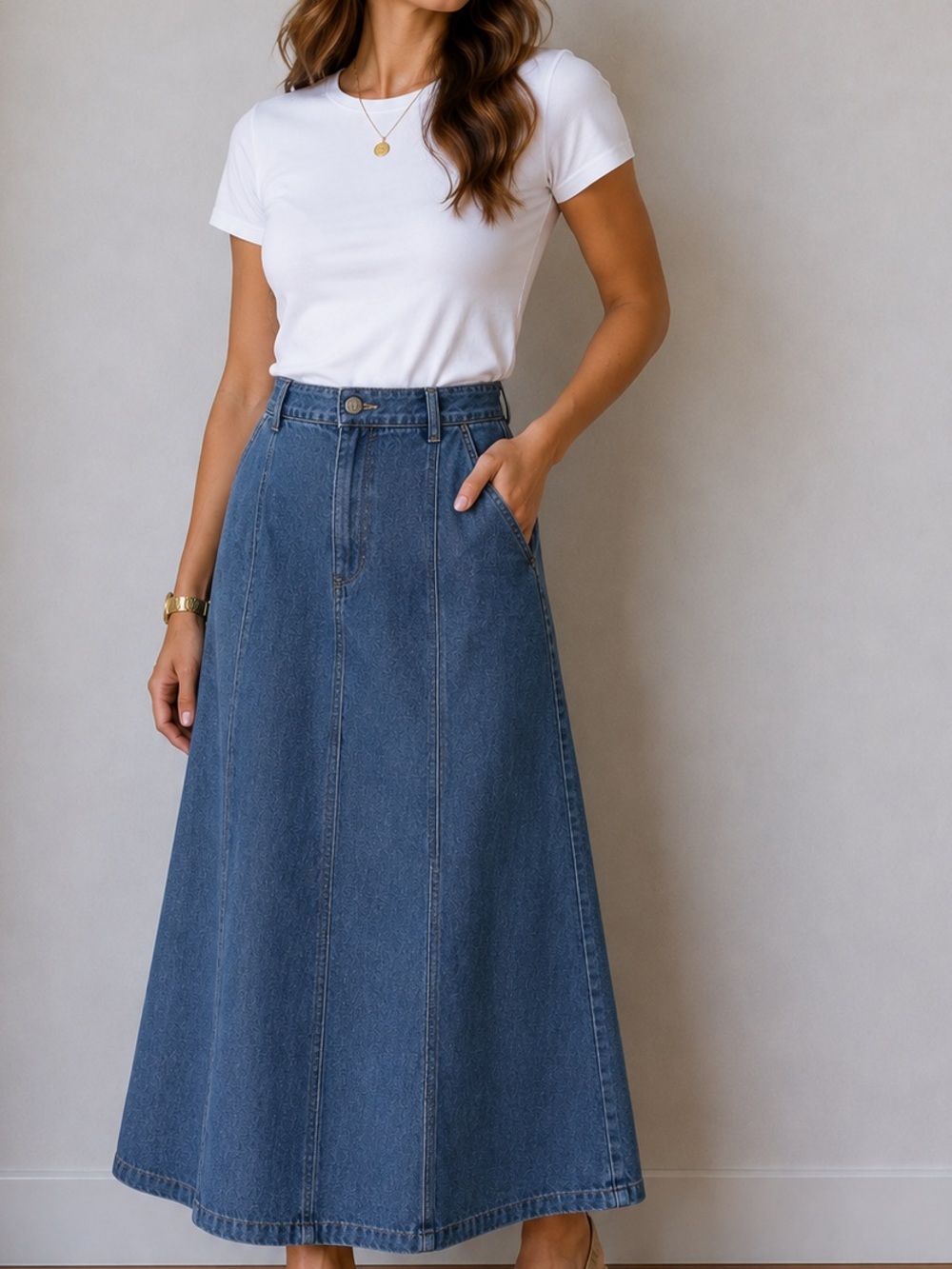LL Bean Denim A-Line Skirt Sz 14 denim VTG 90s Modest Y2K Boho Grunge Cottage